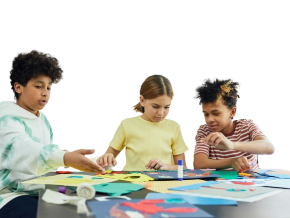 Image of 3 young people doing art together