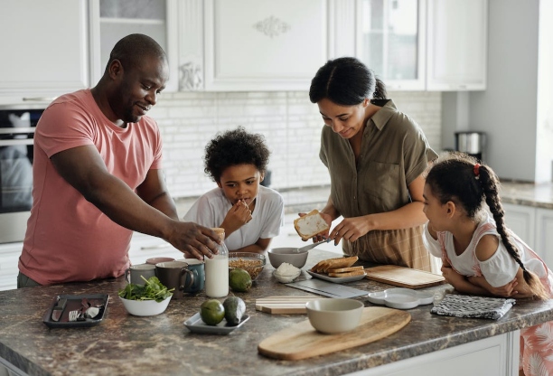 A family preparing a meal together