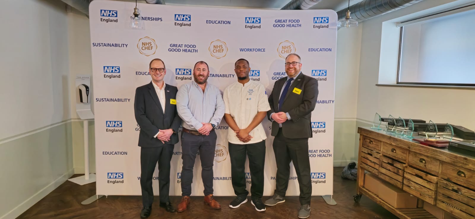 david stevens, tom, tremaine and adam fahn pictured at the NHS chef of the year awards