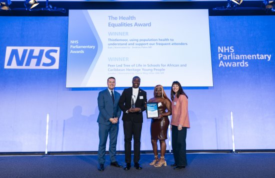 Colleagues from the Tree of Life project with their award, next to Secretary of State for Health and Social Care, Wes Streeting MP